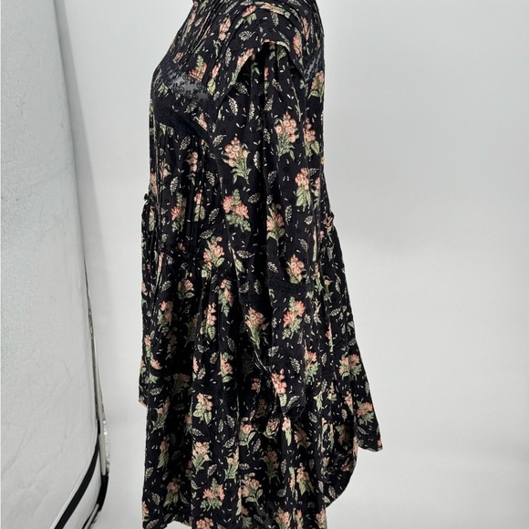 Pilcro Black Floral Bohemian Midi Dress w/ Lace Detail Sz M - Picture 3 of 15